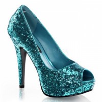Blauwe glitters hakken met platform.