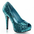 Blauwe glitters hakken met platform.